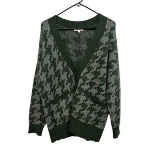 Cozy Academia Houndstooth Cardigan Madewell Green‎ Gray Sweater Size S
